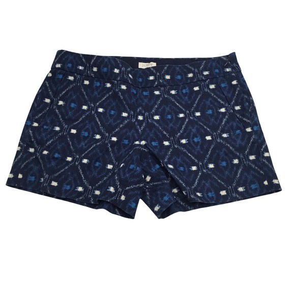 J.Crew Pants - J.Crew‎ Indigo Blue Ikat Diamond Print Shorts Side Zip Size 6 Geometric Woven
